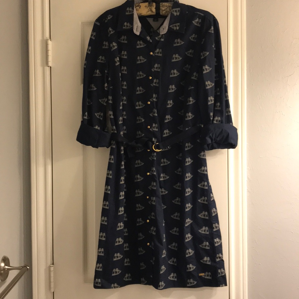 Navy Tommy Hilfiger dress sz L w/ white sailboats